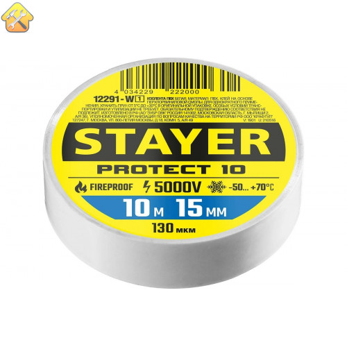 STAYER 10м х 15 мм, белая, Protect-10 изолента ПВХ 12291-W_z01 Professional