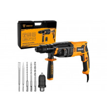 Сетевой перфоратор DEKO DKH1100W в кейсе, набор из 5 буров SDS+, дополнительный патрон 063-4159